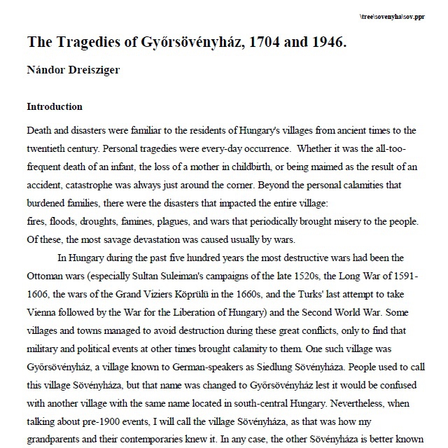 Nándor Dreisziger - The Tragedies of Győrsövényház 1704 - 1946