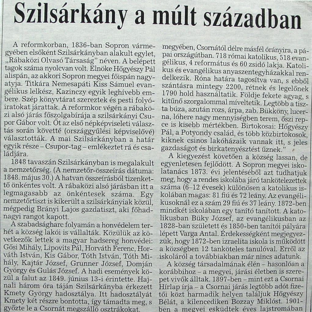 Szilsrkny a mlt szzadban