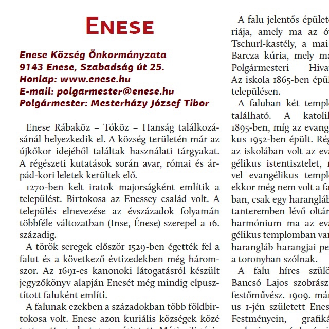 Enese - Teleplsi rtkek, rtkes teleplsek a Rbakzben