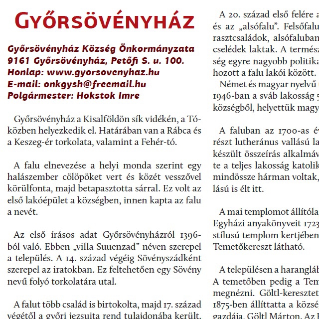Győrsövényház - Települési értékek, értékes települések a Rábaközben