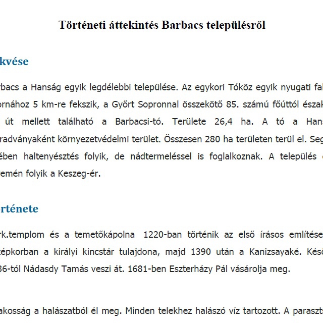 Trtneti ttekints Barbacs teleplsrl