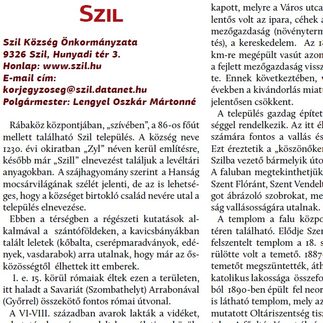 Szil - Teleplsi rtkek, rtkes teleplsek a Rbakzben