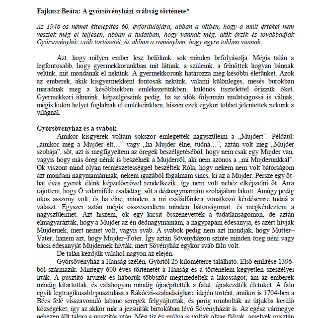 Fajkusz Beta A gyrsvnyhzi svbsg trtnete